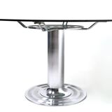Chromed Metal Dining Table with a Round Tempered Glass Top, Italy