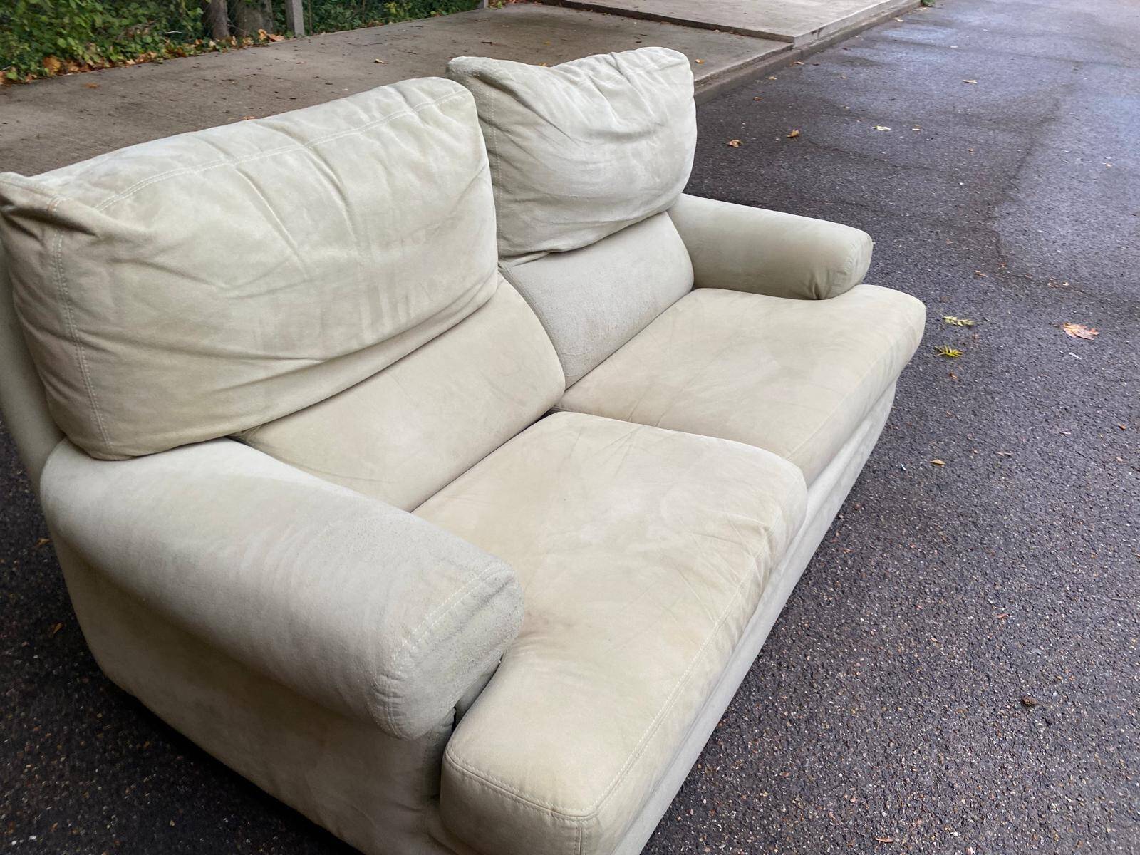 High-end 2-seater sofa duvivier beige nubuck velvet 155cm