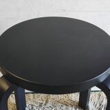 Designer stool in black lacquered solid wood - 80s/90s