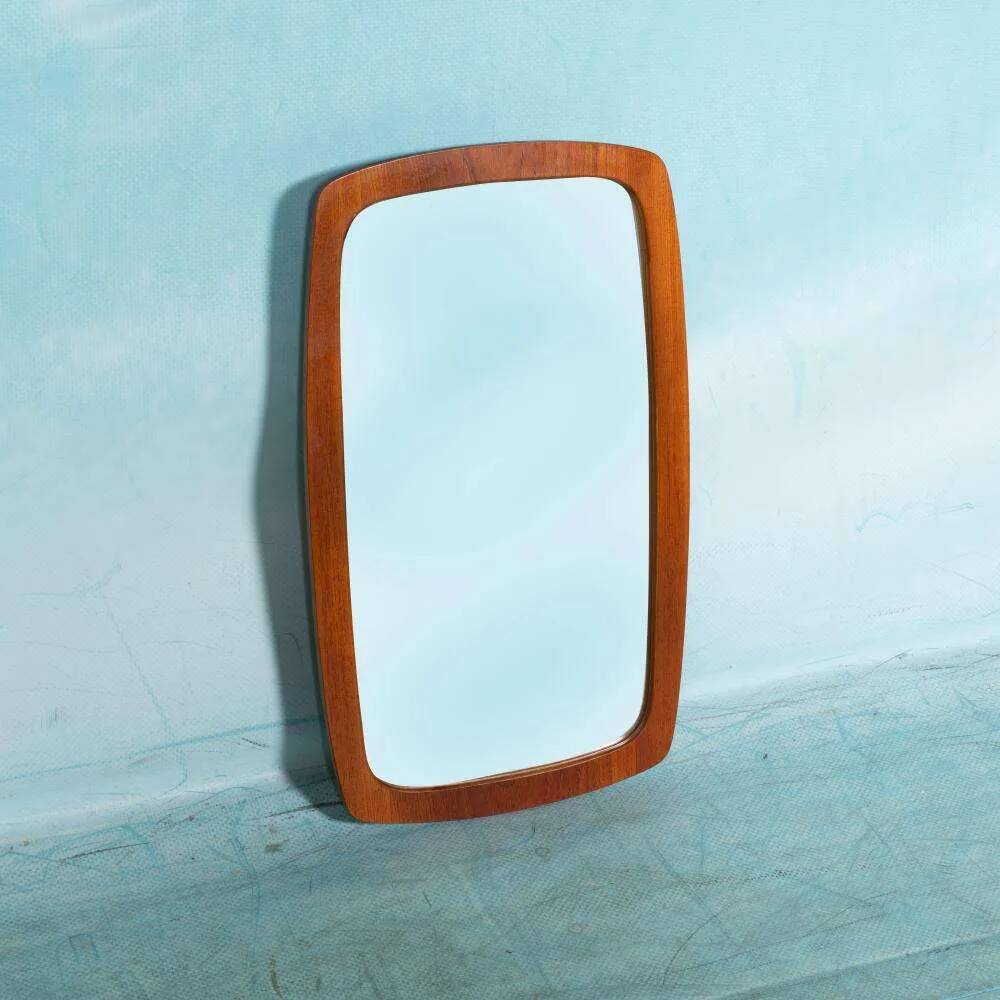 Vintage organic mirror from the 1960s in teak, mid-century mirror.