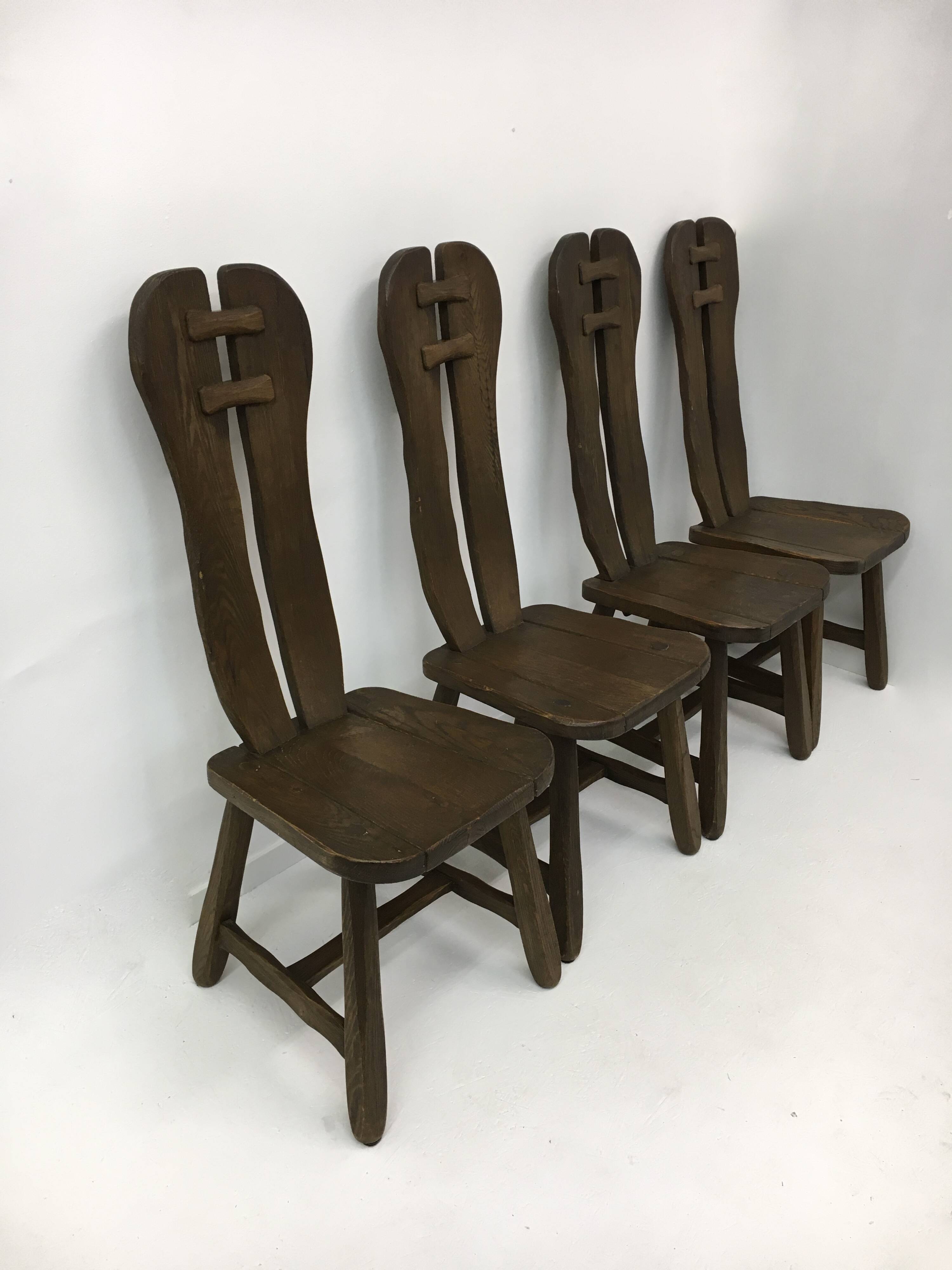 Set of 4 Belgian Brutalist Dining Chairs from De Puydt, 1970’s