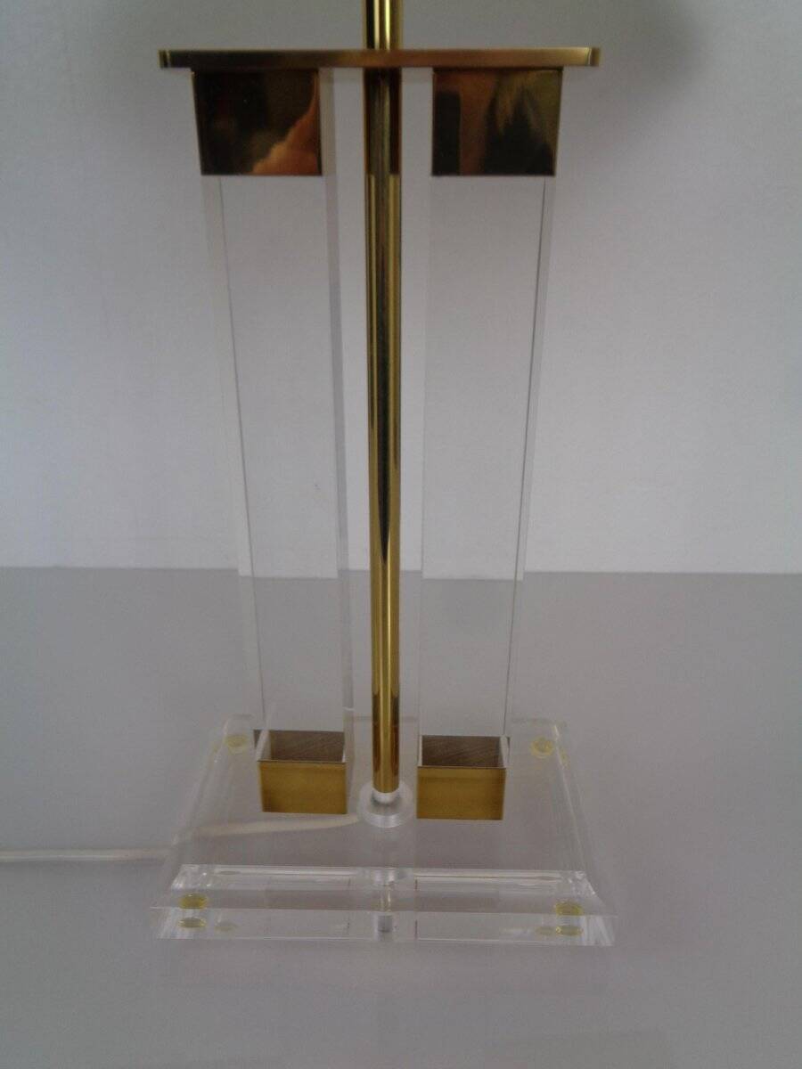 Hollywood Regency Acrylic Glass & Brass Table Lamp, Italy, 1970s