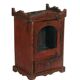 Indian red display cabinet, patinated bedside table and original teak wood part