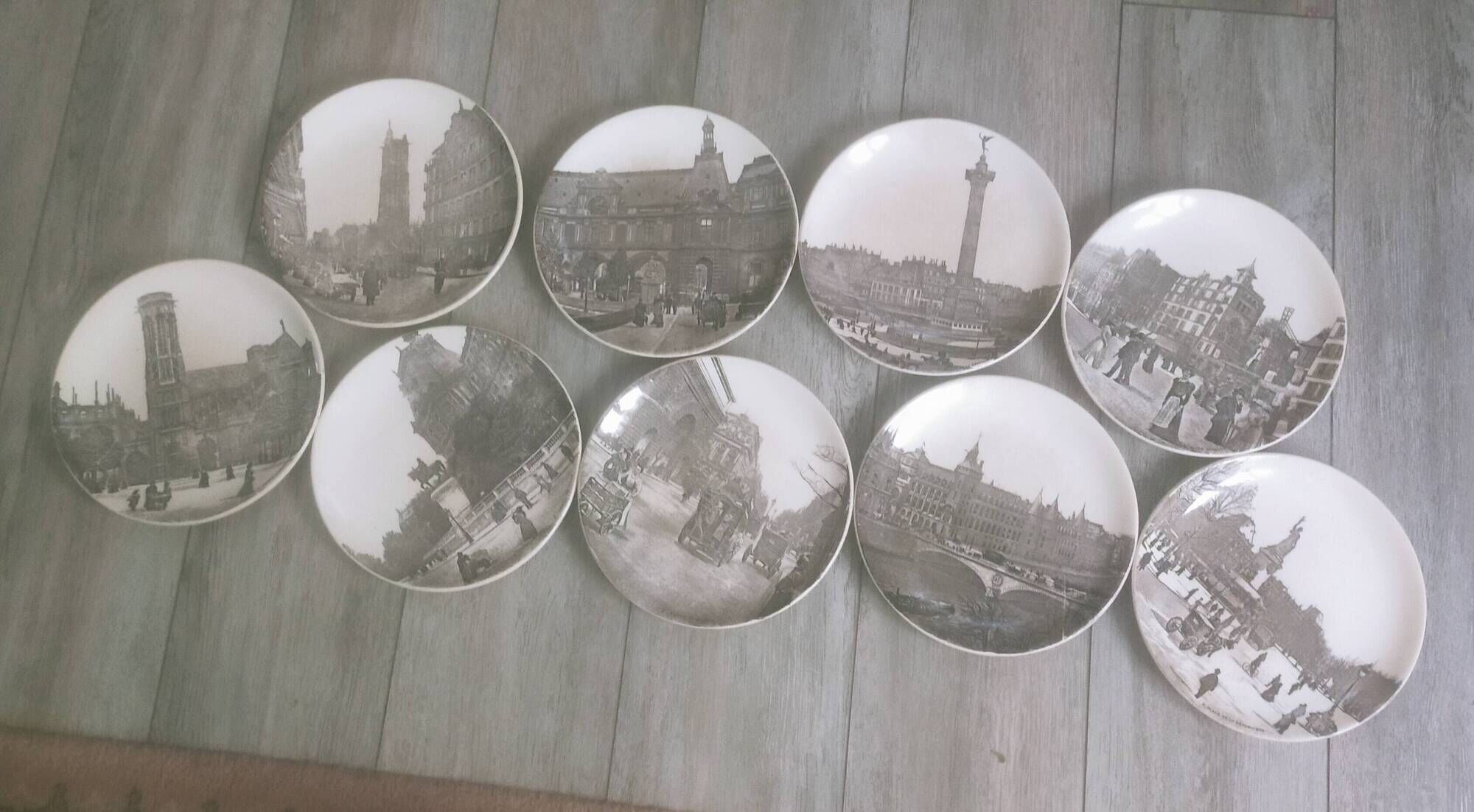 Set of 9 sepia plates Paris