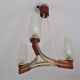Set of 3-branched chandelier wood/brass/glass, 50-60s