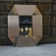 Designer mirror in brushed and chrome-plated stainless steel, beveled glass, 1970s