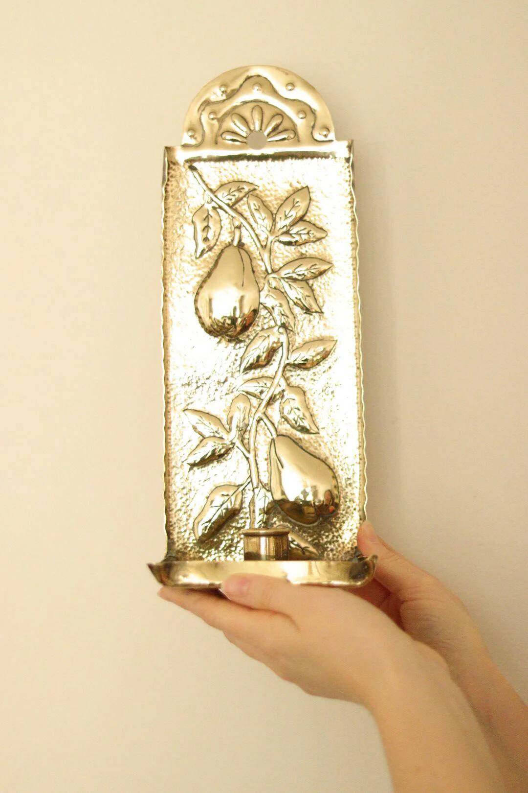 Vintage European brass sconce in pear motif