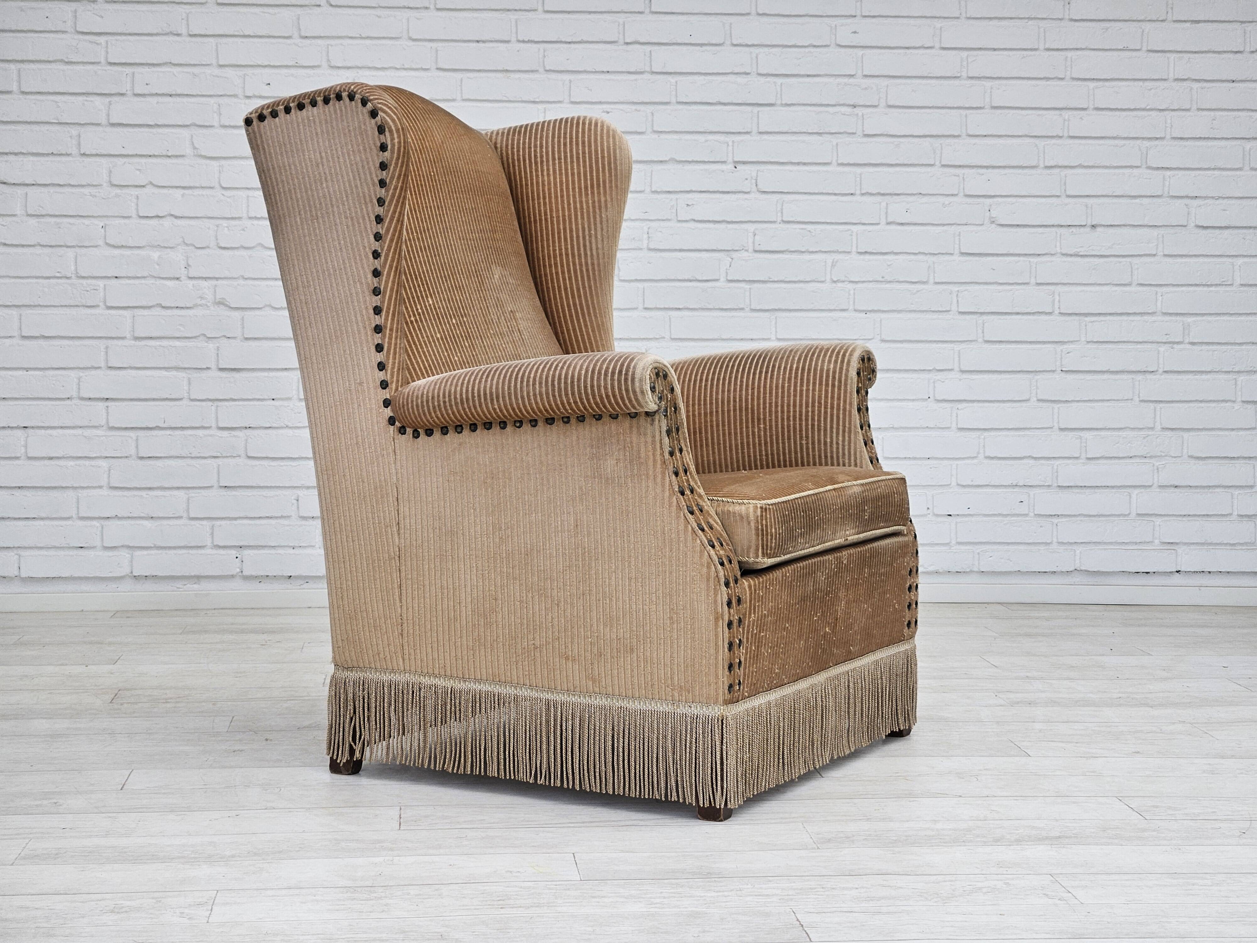 1970s, Danish design, armchair in corduroy, ash wood, original condition.