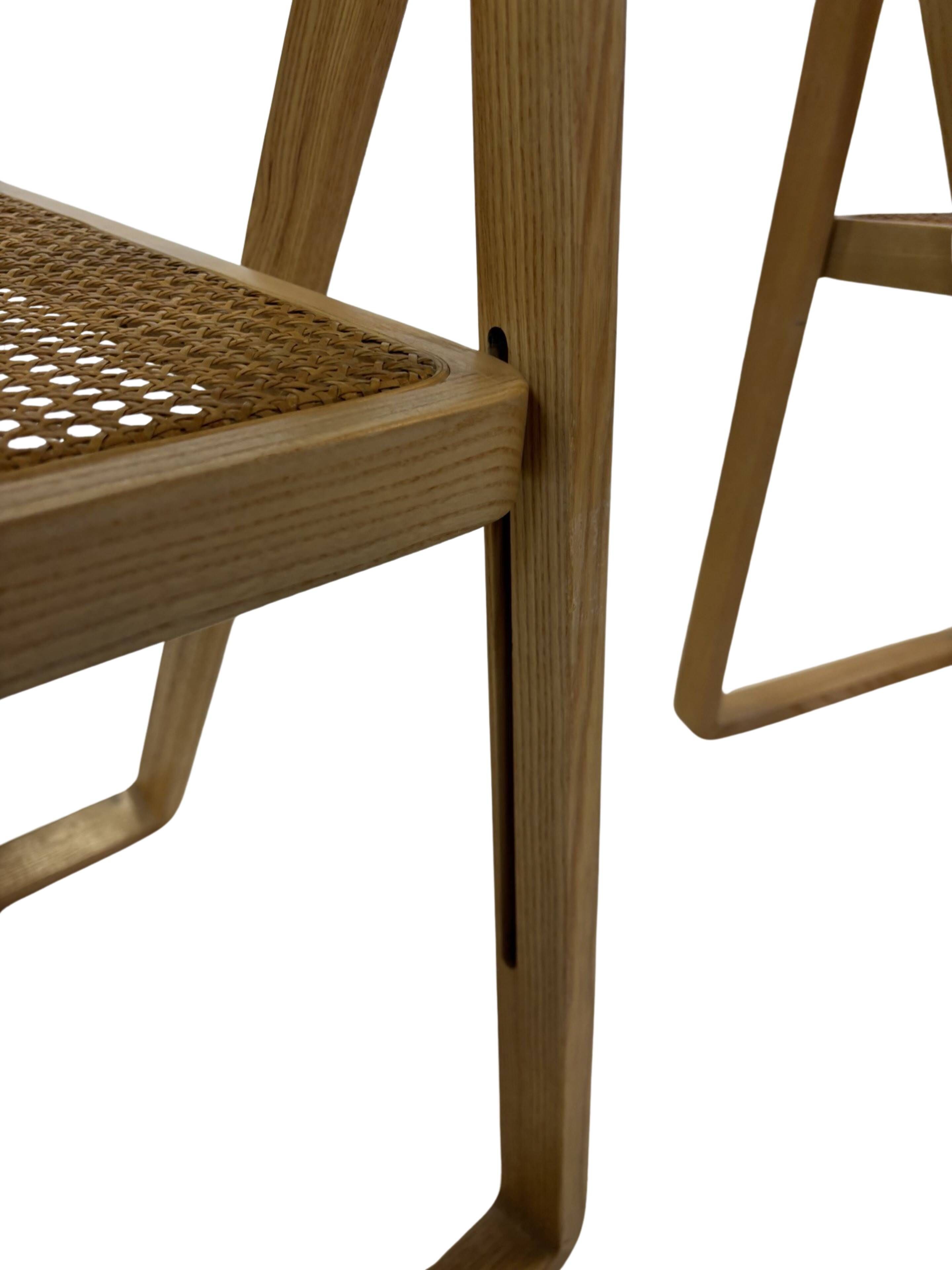 Ensemble vintage de 4 chaises pliantes, design en sangle et bois, années 1970