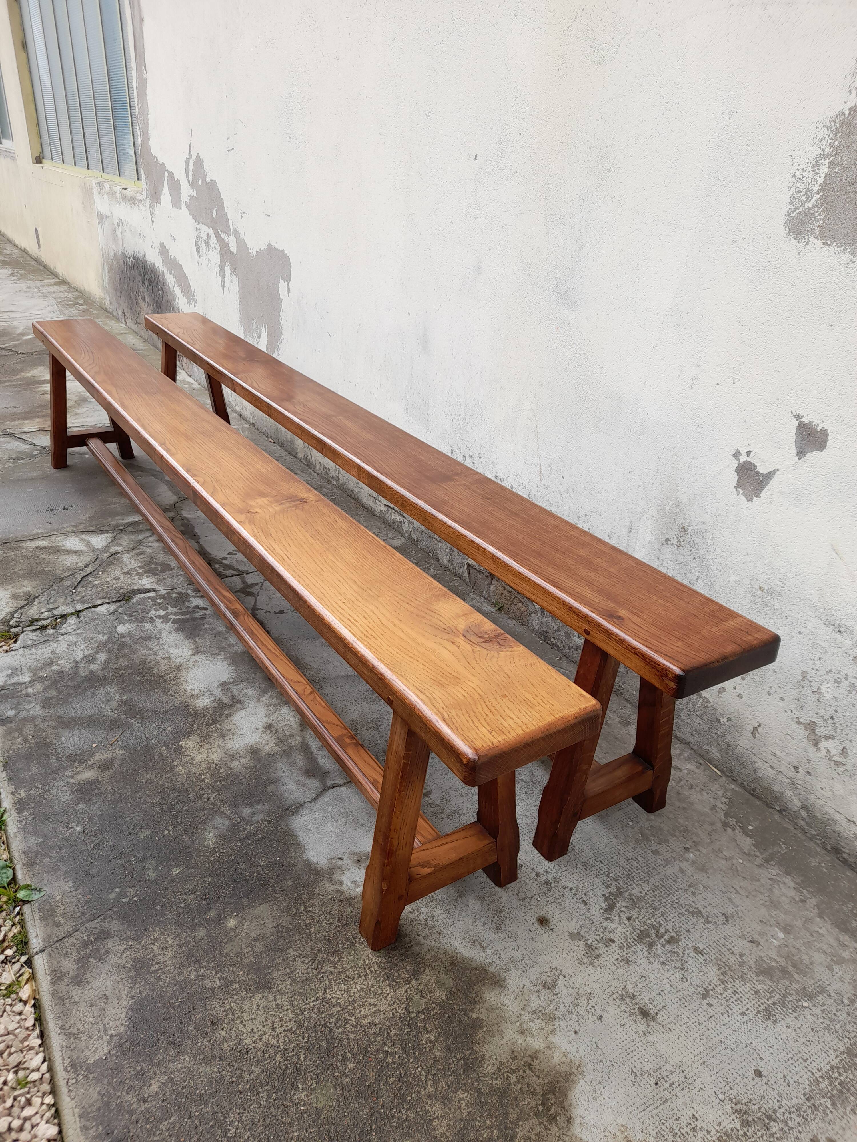 Pair of old oak farm benches -2m75
