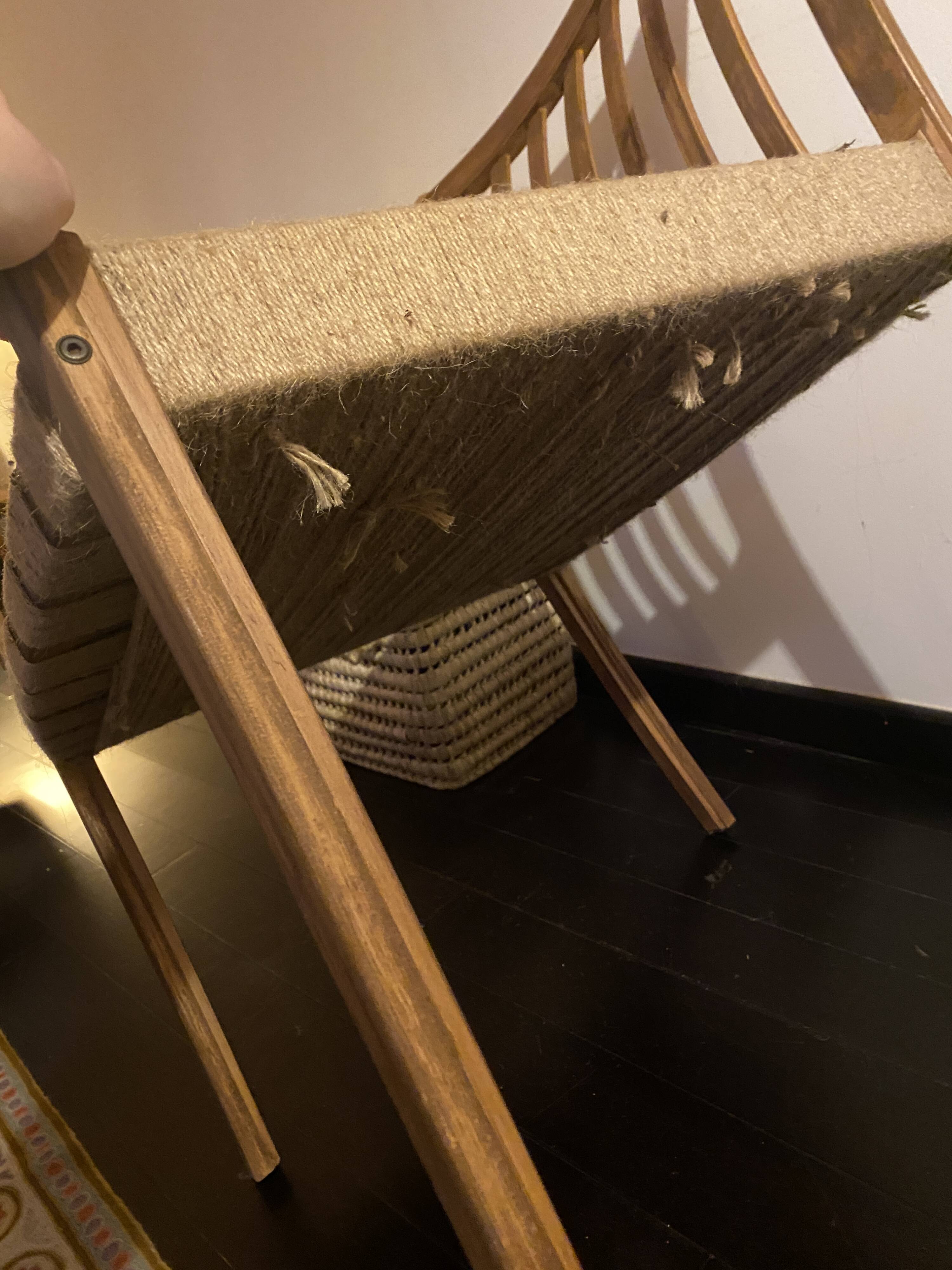 Restored wooden armchair - seat in woven jute