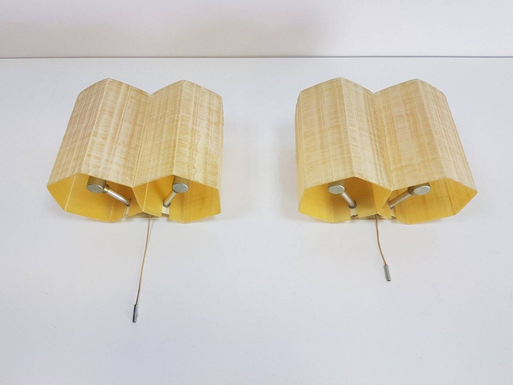 Molecular Double Light Honeycomb Flush Mounts in Fiberglass, 1950s, Set of 2