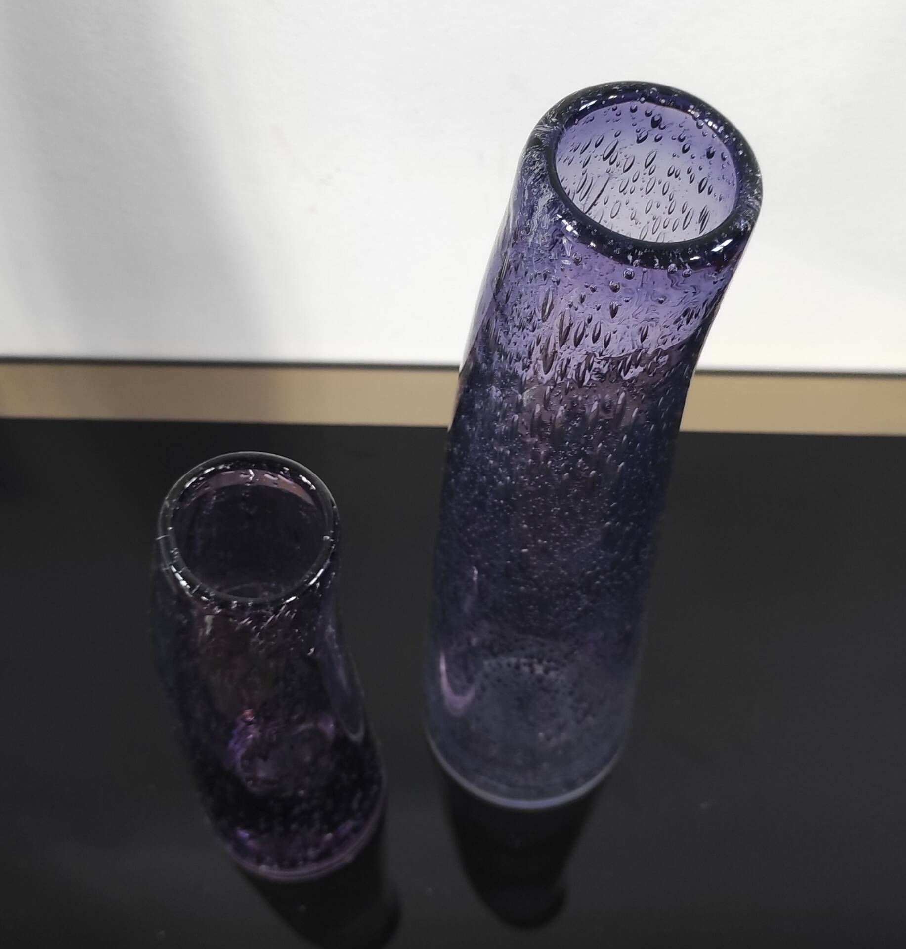 Duo of bubble glass flower vases