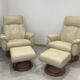 Pair of vintage leather armchairs with ottoman