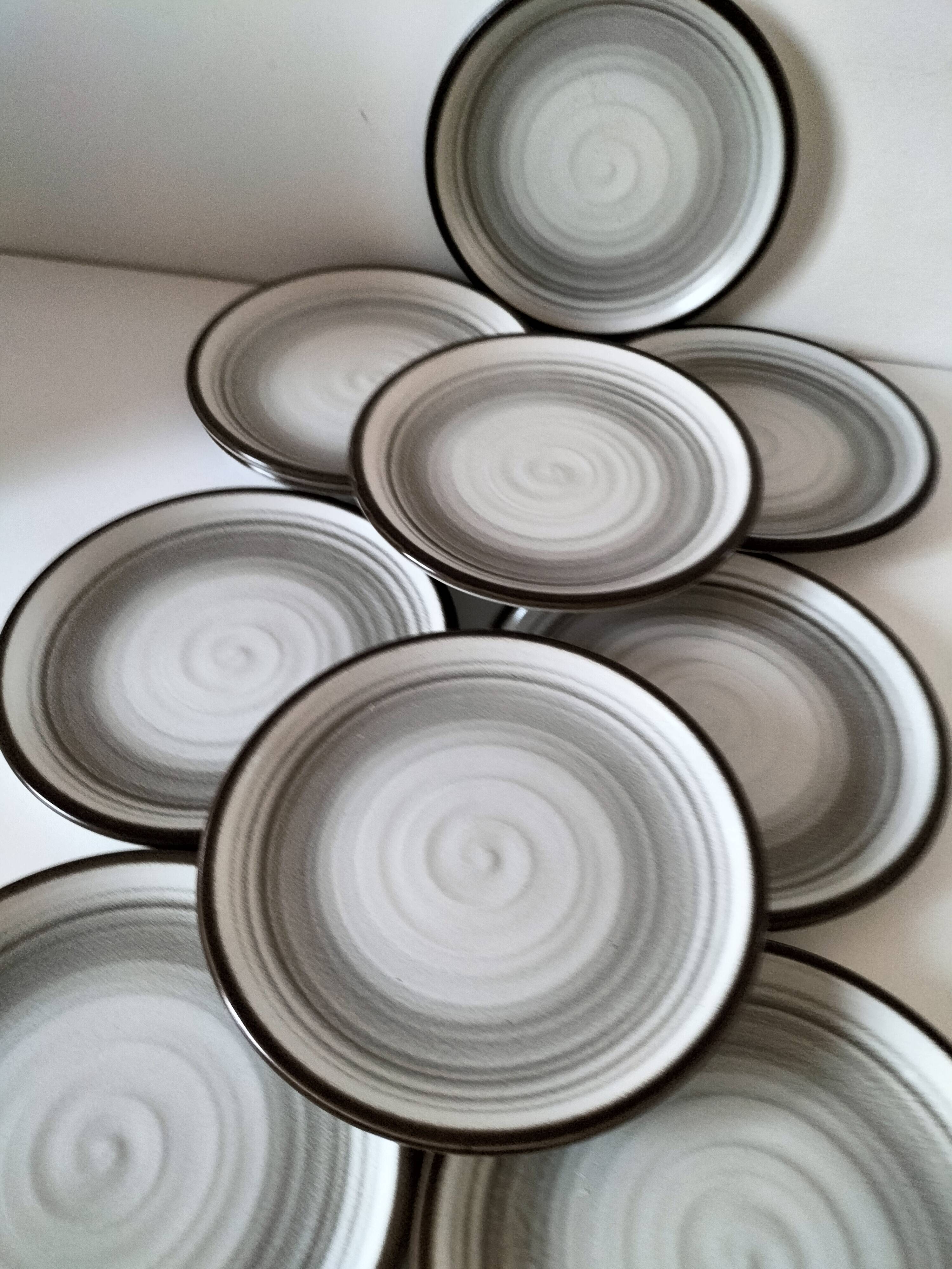 Set of 10 Salins plates with grey and brown mineral spiral decoration
