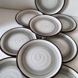 Set of 10 Salins plates with grey and brown mineral spiral decoration