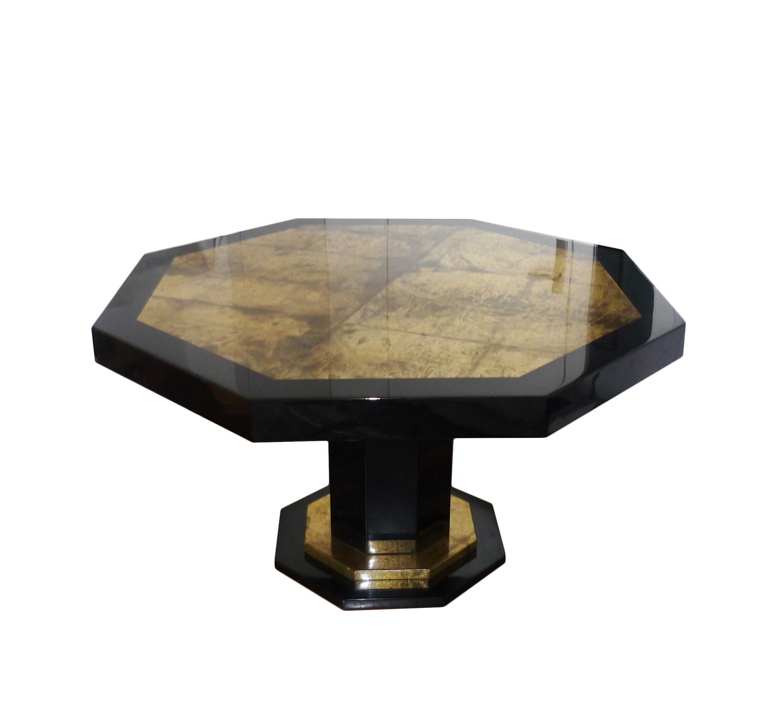 Dining room table in black lacquered hexagonal shape
