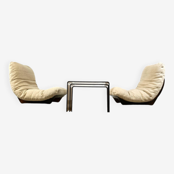 Paire de fauteuils lounge Marsala avec tables assorties par Michel Ducaroy pour Ligne Roset, 1970