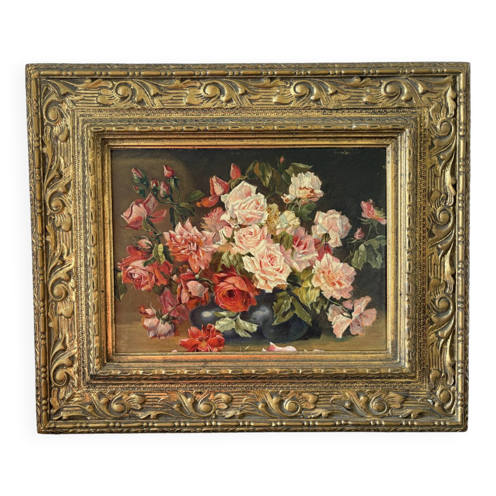 Bouquet of roses, oil on framed panel