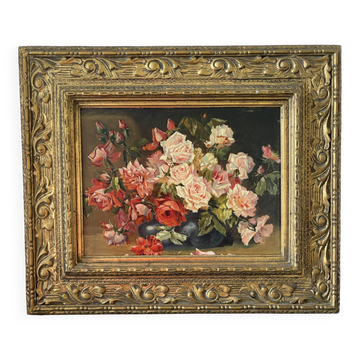 Bouquet of roses, oil on framed panel