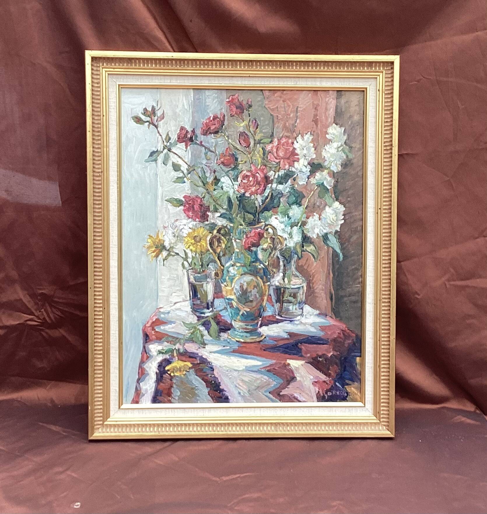 Oil painting on canvas around 2005 signed dimensions: height -77cm- width -62 cm-