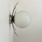 Pair of vintage wall lights, chrome and opaline, France, 1970