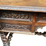 Desk with tiered secret drawer in solid oak Louis XIII