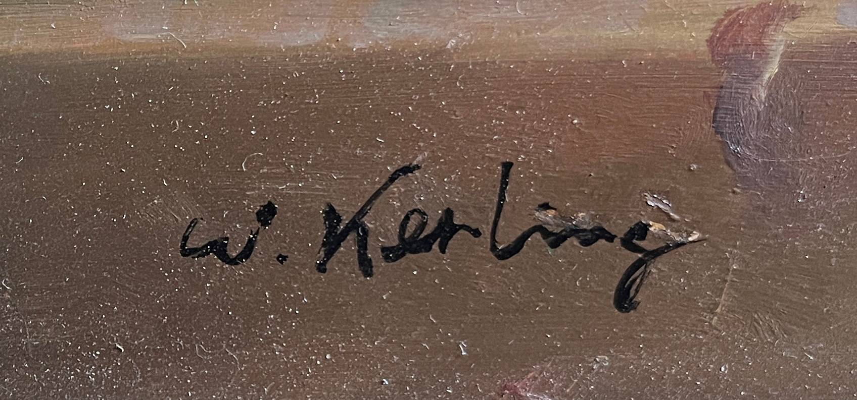 HSP painting "Bouquet of flowers on entablature" signed Ed. W. Kerling (1889-