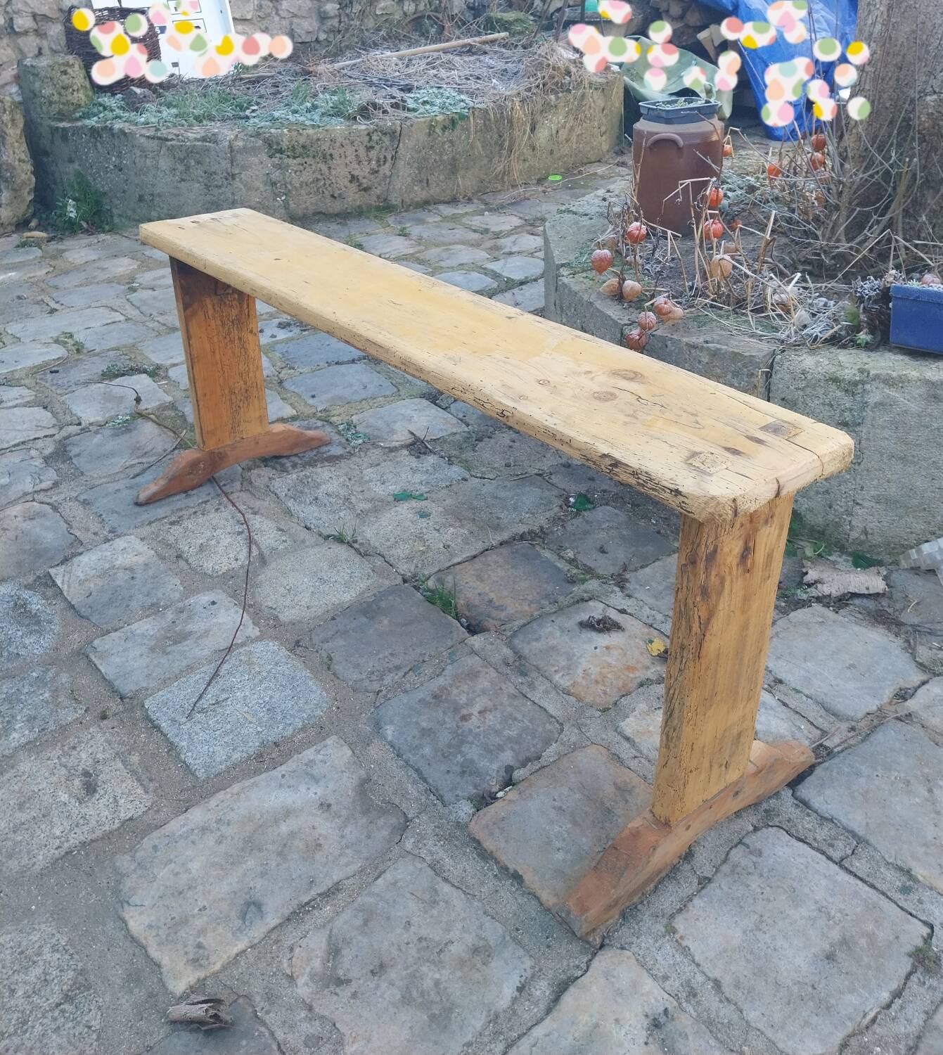 Brutalist wooden bench