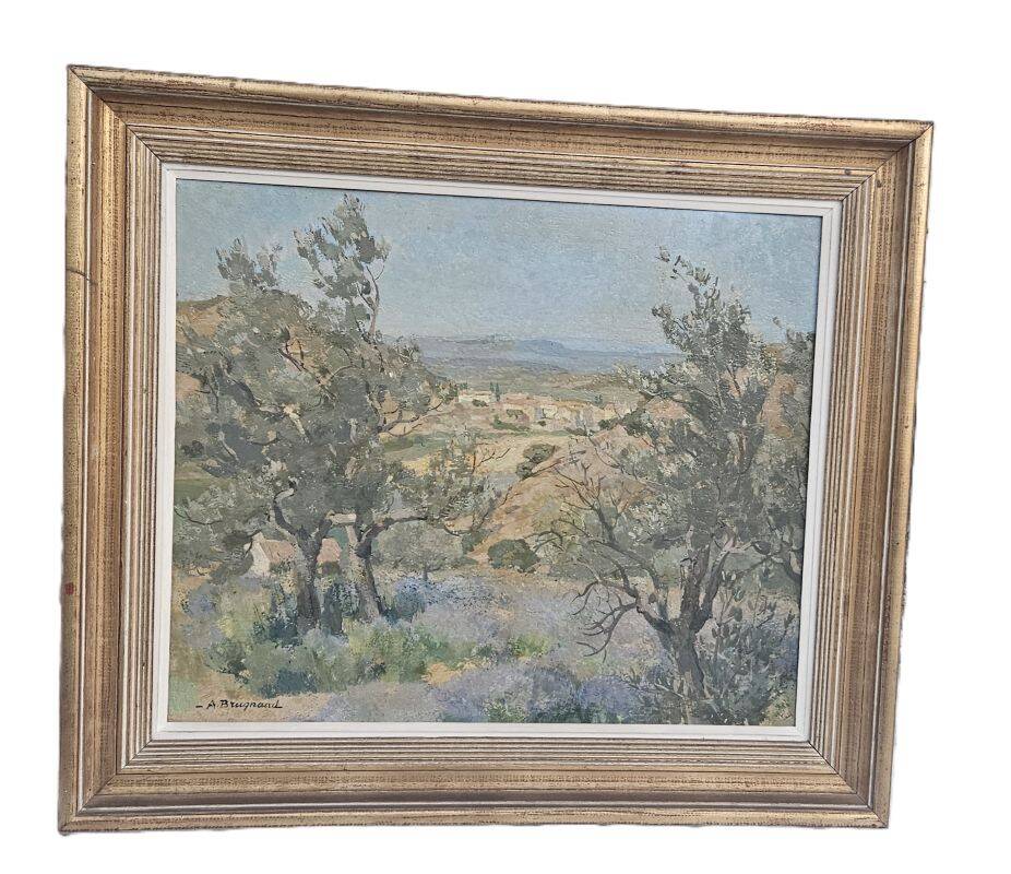 Armand Brugnaud - Oil on Panel Rousset Seen from the Lavender Fields