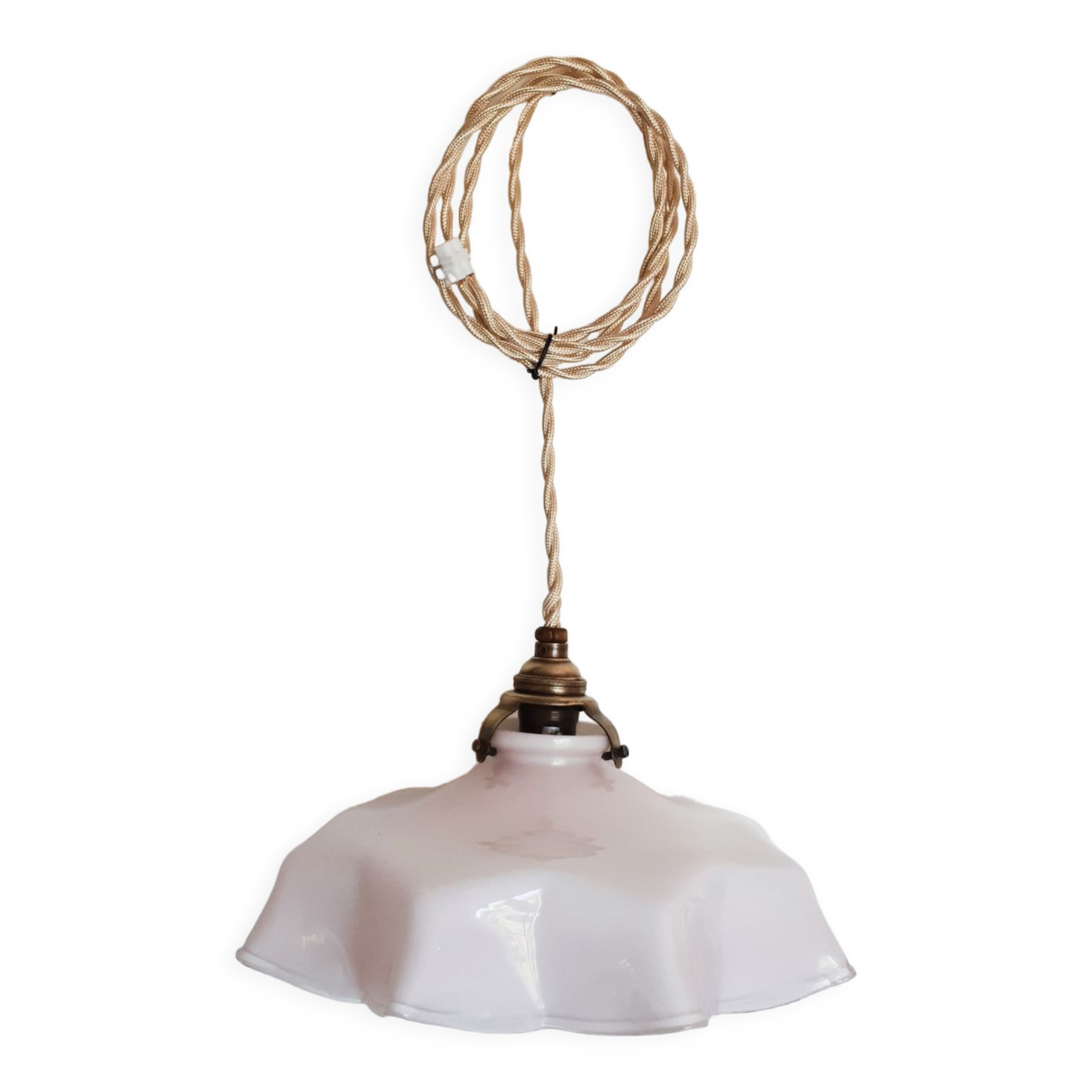 Vintage pastel pink and white glass luminaire, petticoat shape