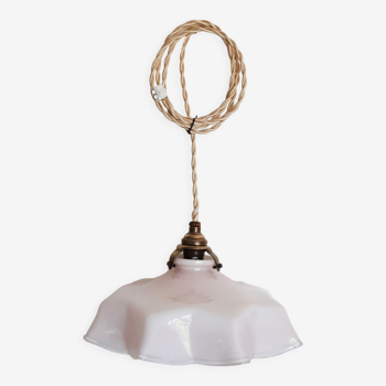 Vintage pastel pink and white glass luminaire, petticoat shape