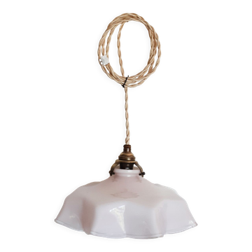 Vintage pastel pink and white glass luminaire, petticoat shape
