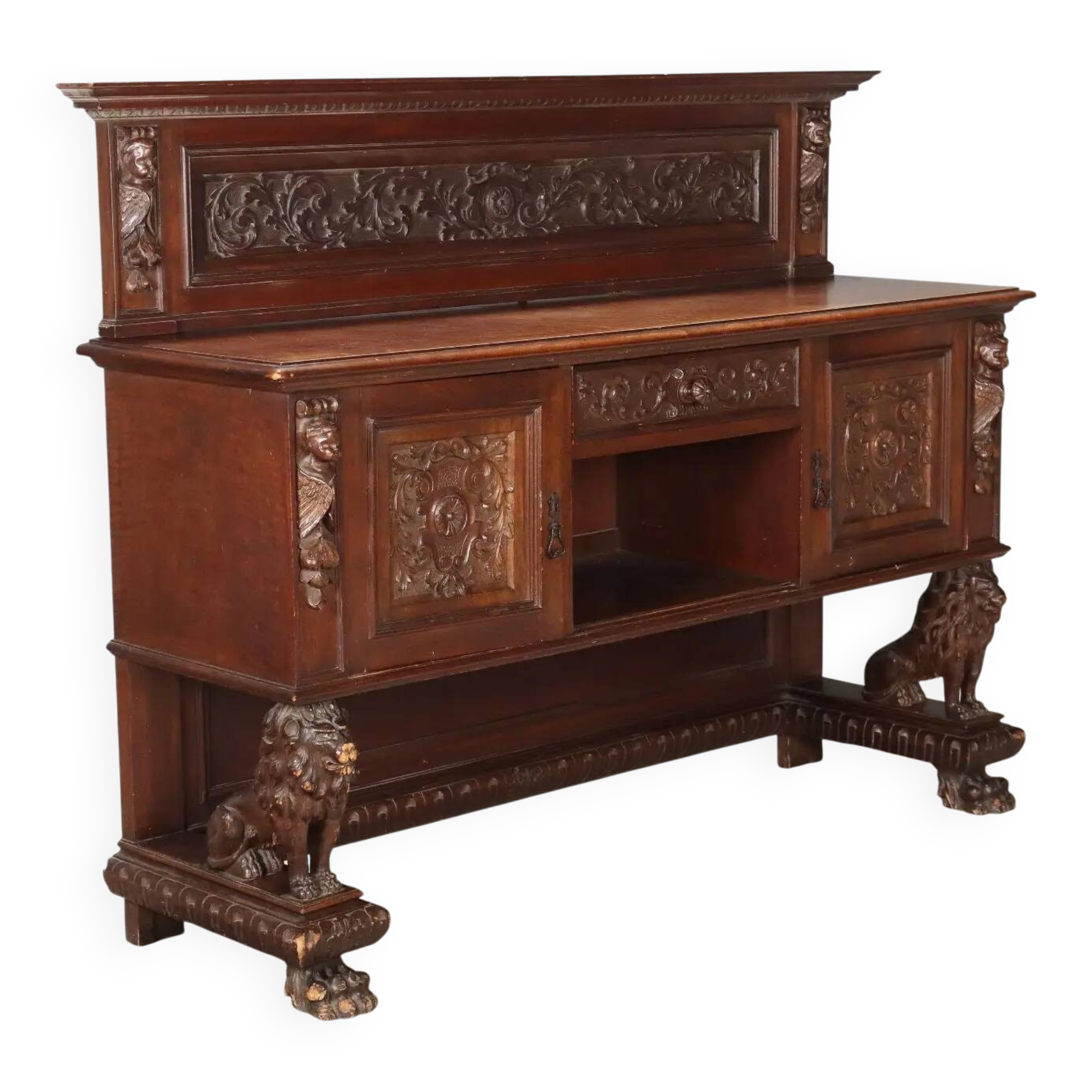 Antique neo-Renaissance walnut buffet, Italy, early 20th century.