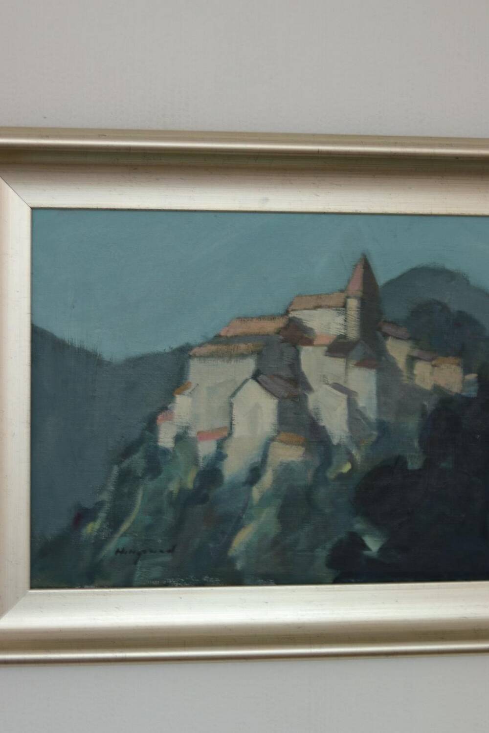 Mid Century Swedish Oil on Canvas “Village Motif” by Bengt Hillgrund