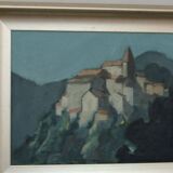 Mid Century Swedish Oil on Canvas “Village Motif” by Bengt Hillgrund