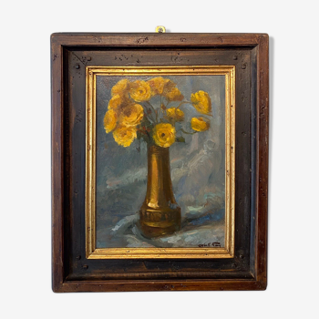 Old painting, still life with buttercups signed Abel Gay (1877-1961)