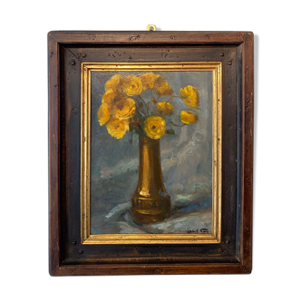 Old painting, still life with buttercups signed Abel Gay (1877-1961)
