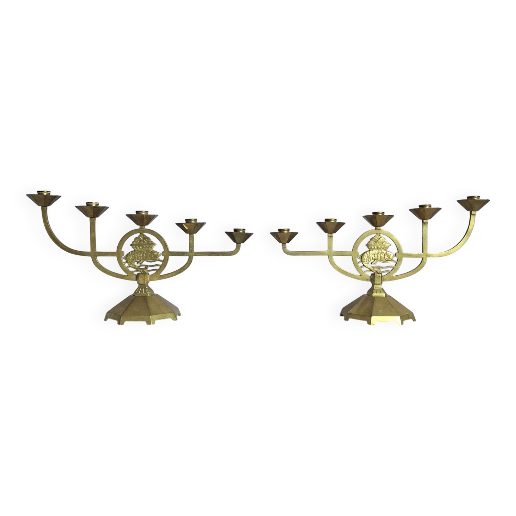 Pair of 5-armed art deco candlesticks, antique candelabras