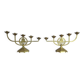 Paires de chandeliers art déco à 5 branches, candélabres anciens