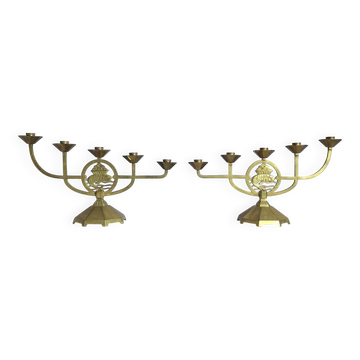 Pair of 5-armed art deco candlesticks, antique candelabras