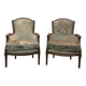Paire de fauteuils bergères de style Louis XVI
