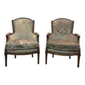 Pair of Louis XVI style bergere armchairs