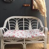 White vintage rattan bench
