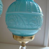 Lampe vintage art-déco pied doré et globe bleu
