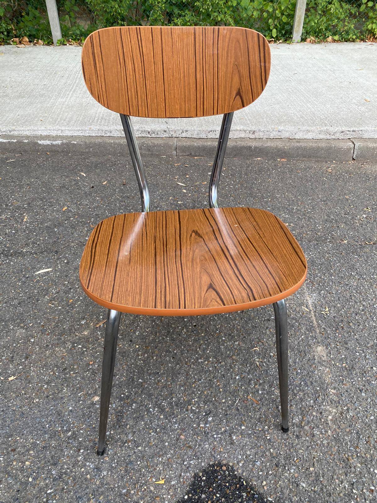Vintage Chair 60s/70s Formica Wood Pattern & Chrome Legs