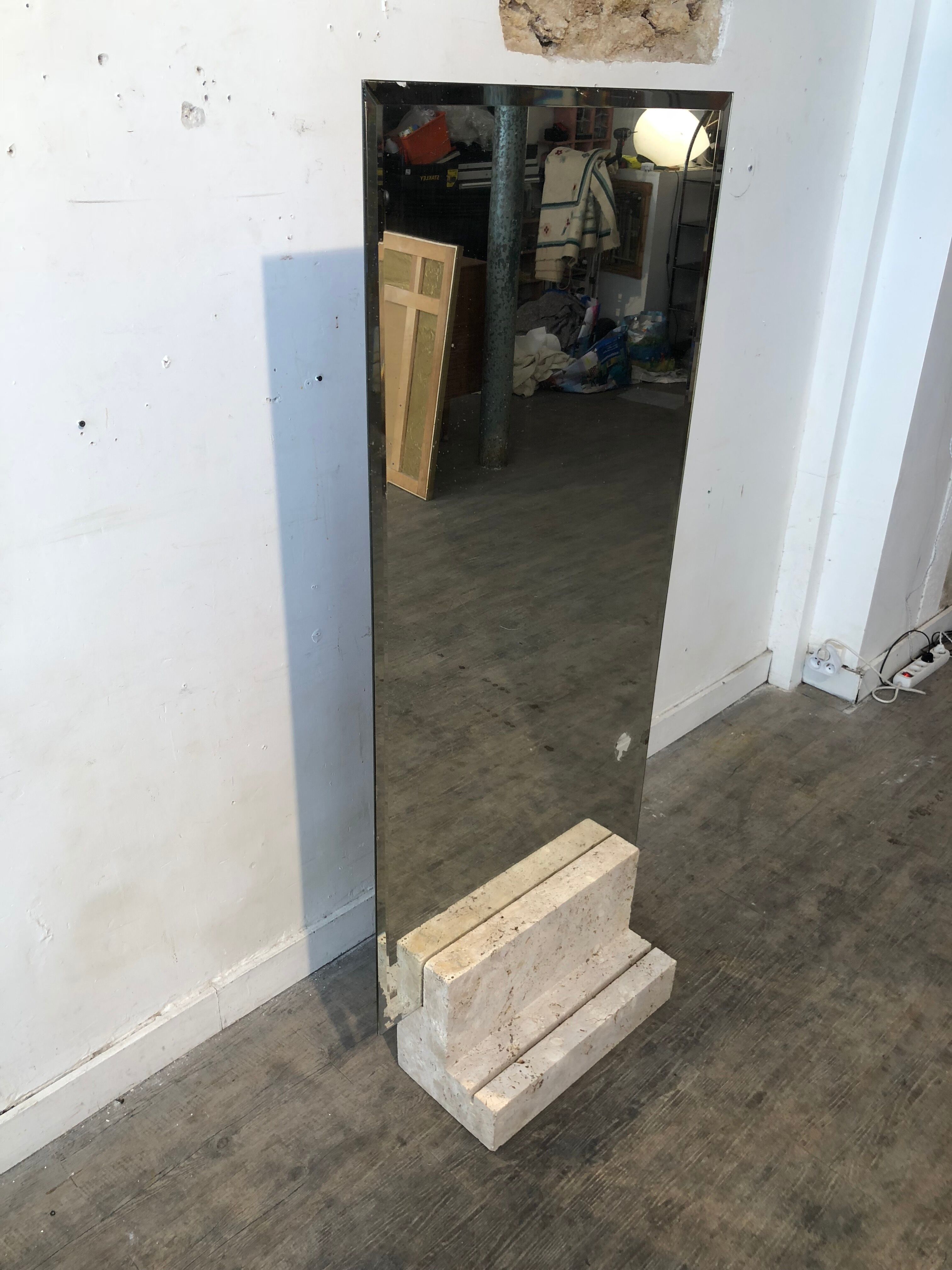 Mirror on foot 1970 travertine