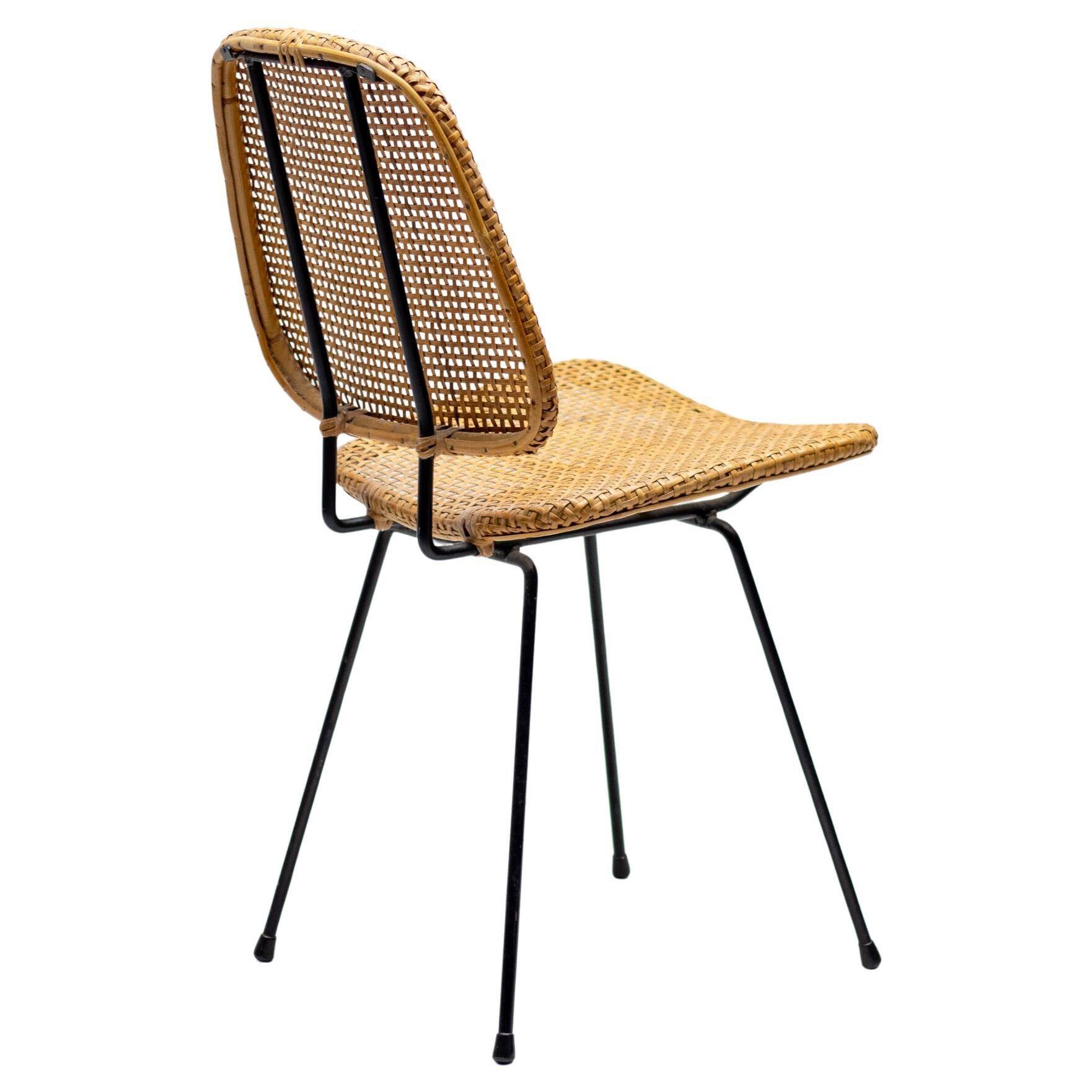 Elegant Italian black accent chair with a stem and cane, 1950.