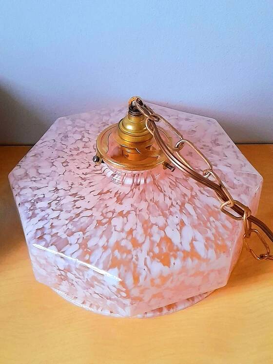 Art Deco glass pendant from Clichy in pink
