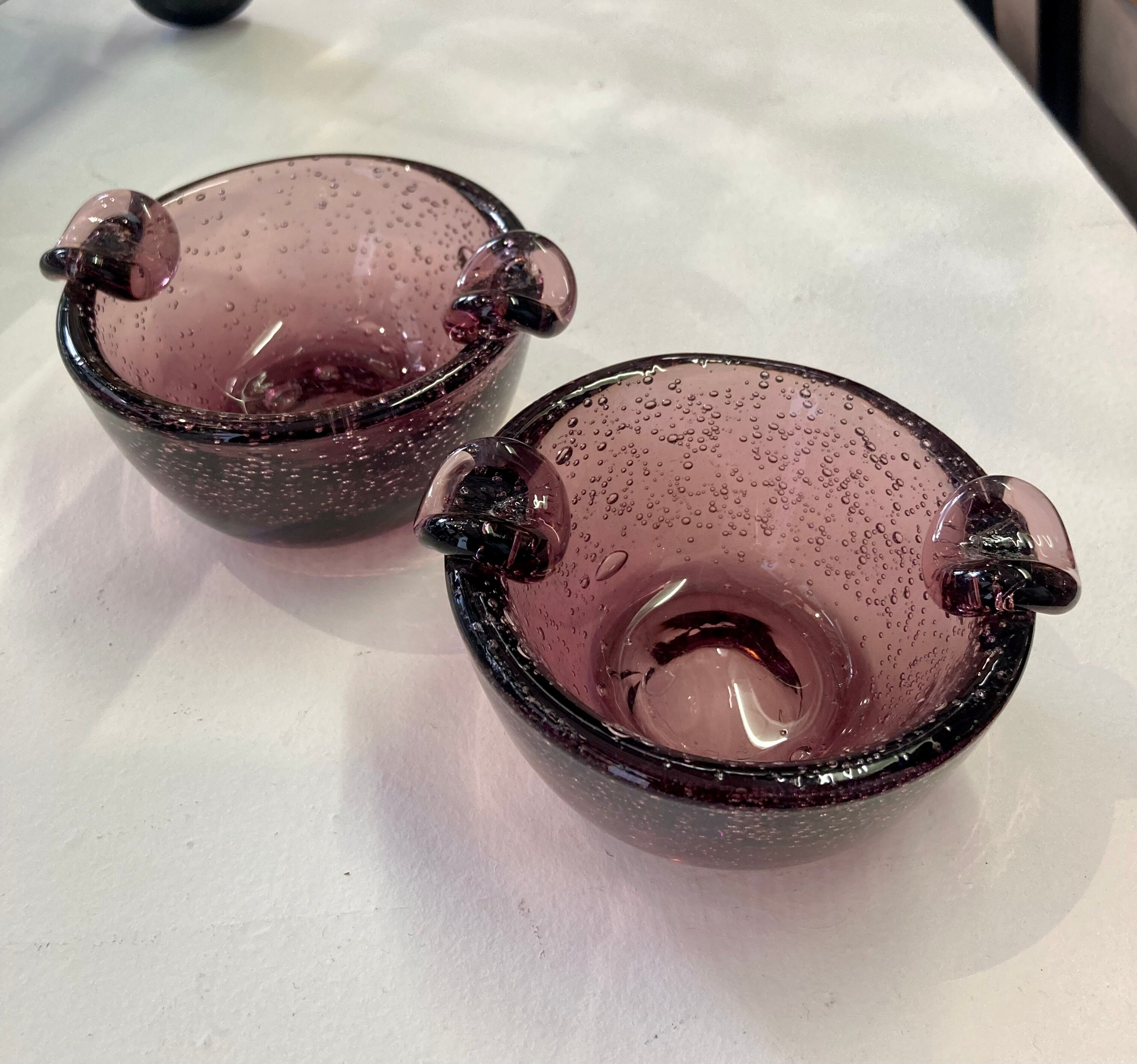 Pair of bubble glass ashtrays
